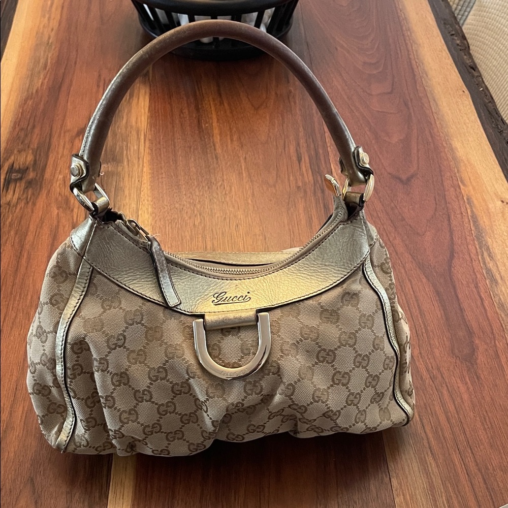 Gucci Beige Brown Monogram Canvas Top-Handle Shoulder Bag